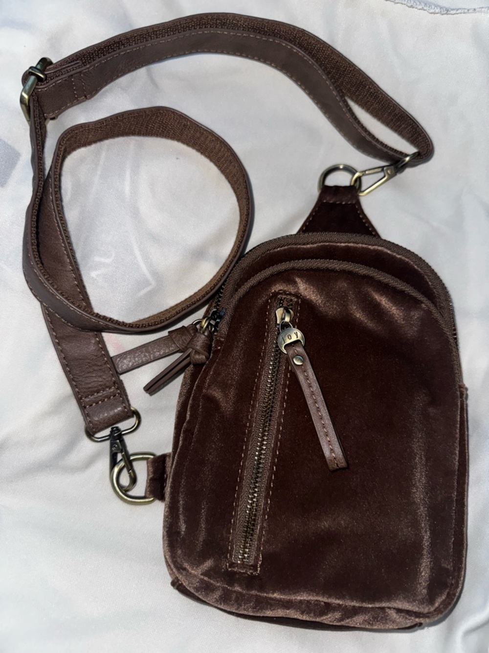 Joy Susan Velvet Skyler Sling Bag in Cocoa - Picture 2 of 5